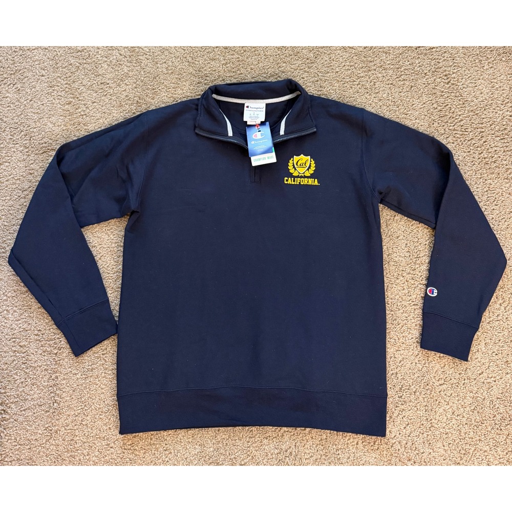 Champion Cal California Golden Bears 1/4 Zip Pullover Navy Blue Mens Large new